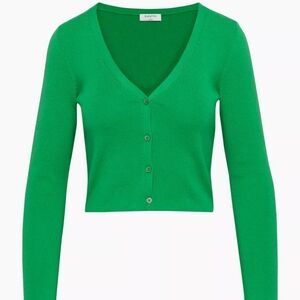 Aritzia Babaton Georgia V-neck  Wool Blend Cardigan Size 2XS In Gloss Green